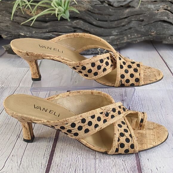 Vaneli Polkadot Cork Kitten Heel Sandals - Picture 3 of 9